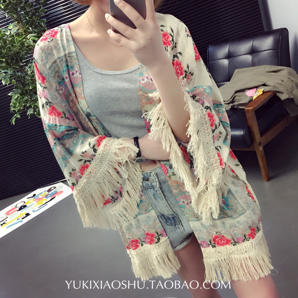 หน้าร้อนนี้ห้ามพลาด เสื้อคลุมแฟชั่น ผ้าชีฟอง นุ่มลื่น เนื้อดี แต่งพู่เก๋ๆ ใส่สบาย พร้อมส่งจ้า