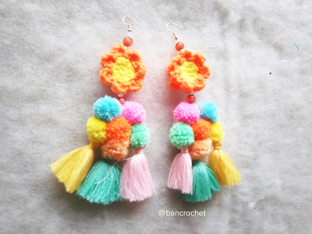 ต่างหูถักโครเชต์ crochet earrings หลากสี 5 นิ้ว