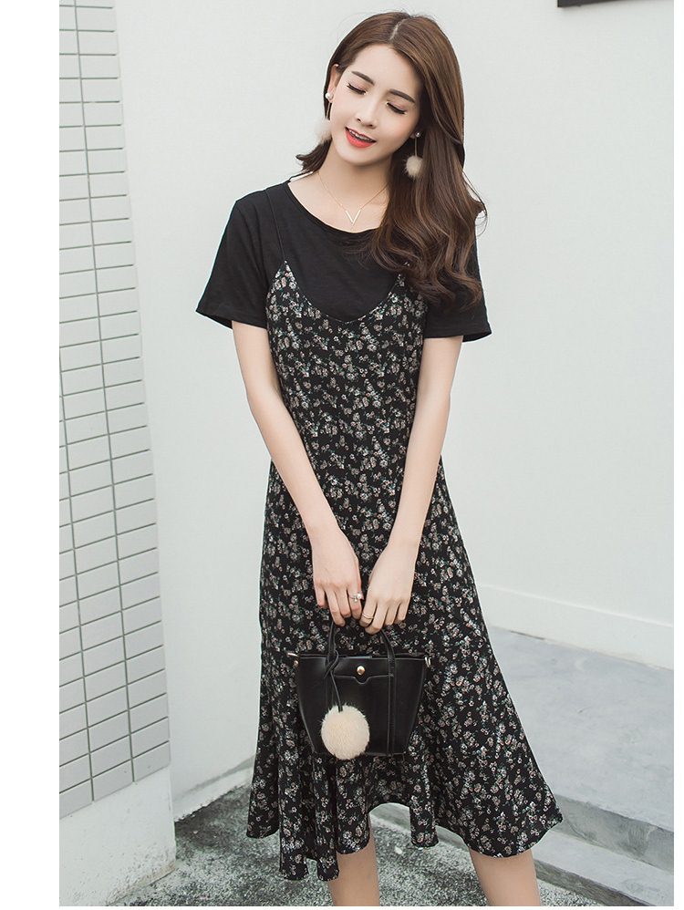 Dress4556 ชุดเดรสยาวสายเดี่ยวชายระบายลายดอกไม้สีพื้นดำ ผ้าชีฟองเกรดพรีเมียมเนื้อดีมีน้ำหนักทิ้งตัวสวย งานดีทรงดีลายสวย ใส่เที่ยว/ใส่ทำงานได้ (ไม่รวมเสื้อตัวใน)
