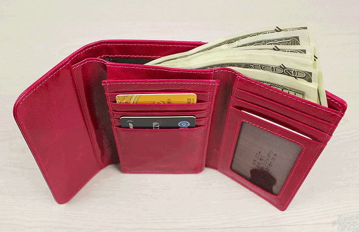 กระเป๋าสตางค์ ใบสั้น กระเป๋าสตางค์ ผู้หญิง กระเป๋าสตางค์ หนังแท้ ขัดมัน Oil wax แบบเก๋ สีคลาสสิค 2 พับ ใส่บัตรได้เยอะ มีช่องซิป 384044