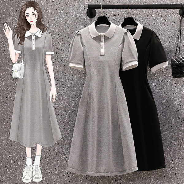 เดรสคนอ้วน เดรสสาวอวบ ชุดเดรสคนอ้วนวัยรุ่นแขนสั้น BY PLUS SIZE Girl
