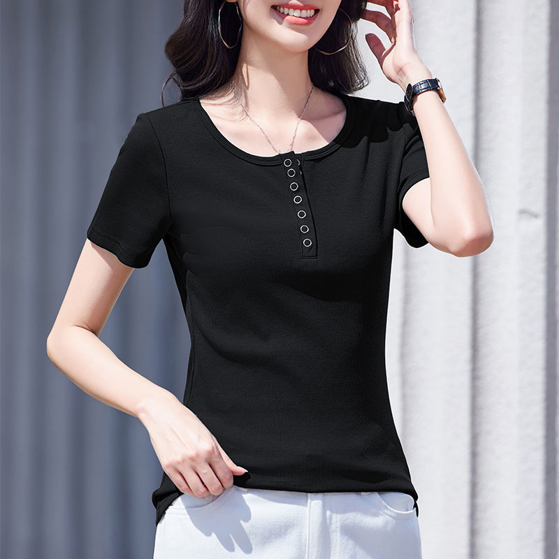 เสื้อยืดสีดำ แฟชั่น เสื้อยืด T-shirt สีดำ สวมใส่สบาย ไม่ร้อน