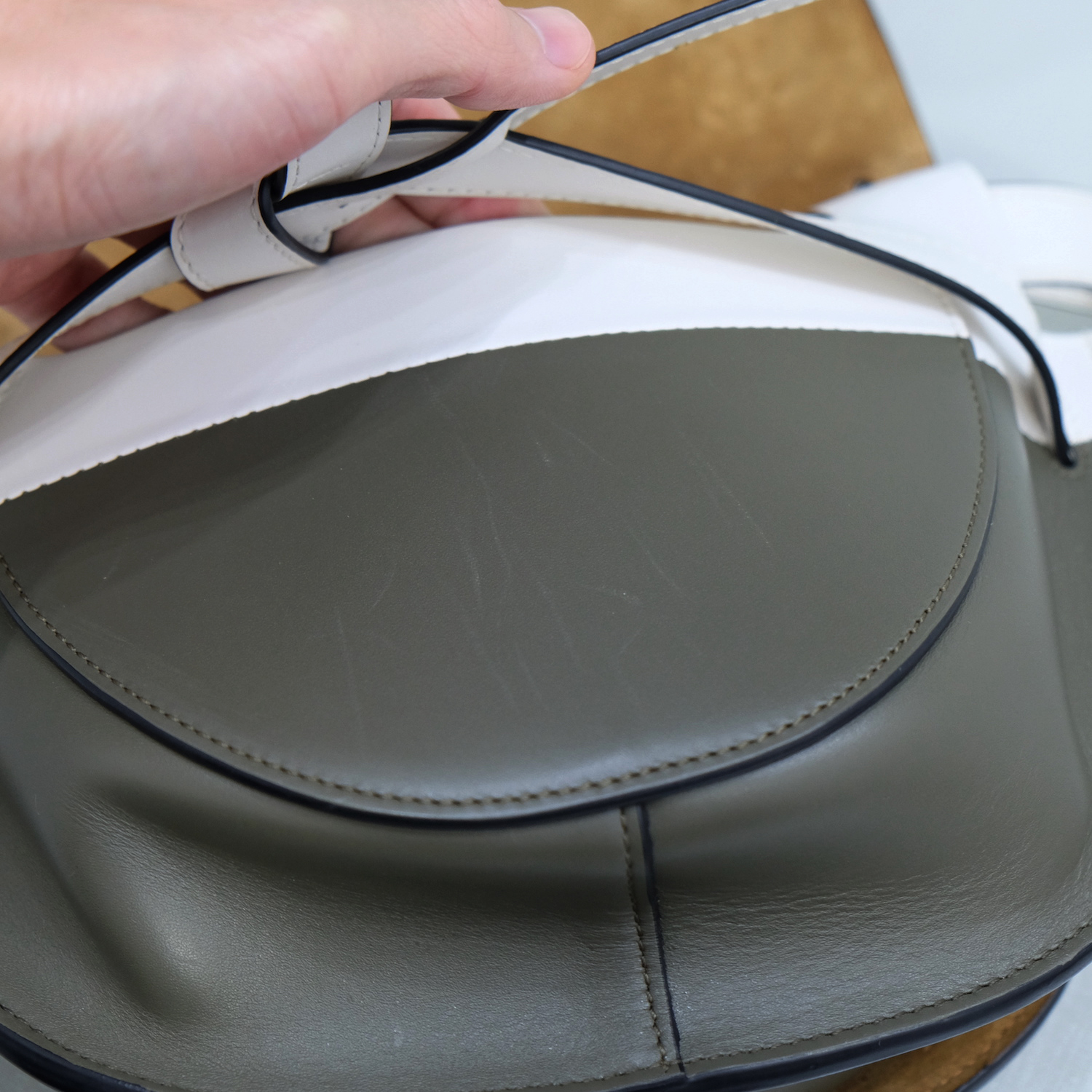 Loewe White/Khaki Calf Leather Small Gate