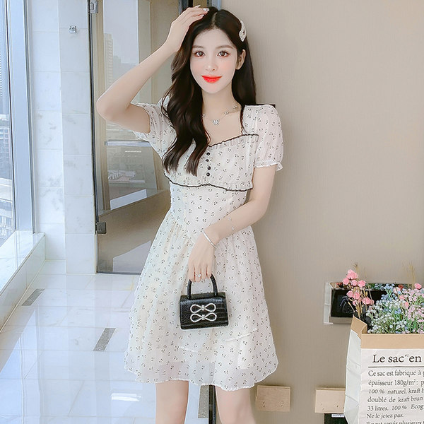 เดรสลูกไม้ เดรสชีฟองสวยๆ แขนสั้น By Meiyi women's clothing