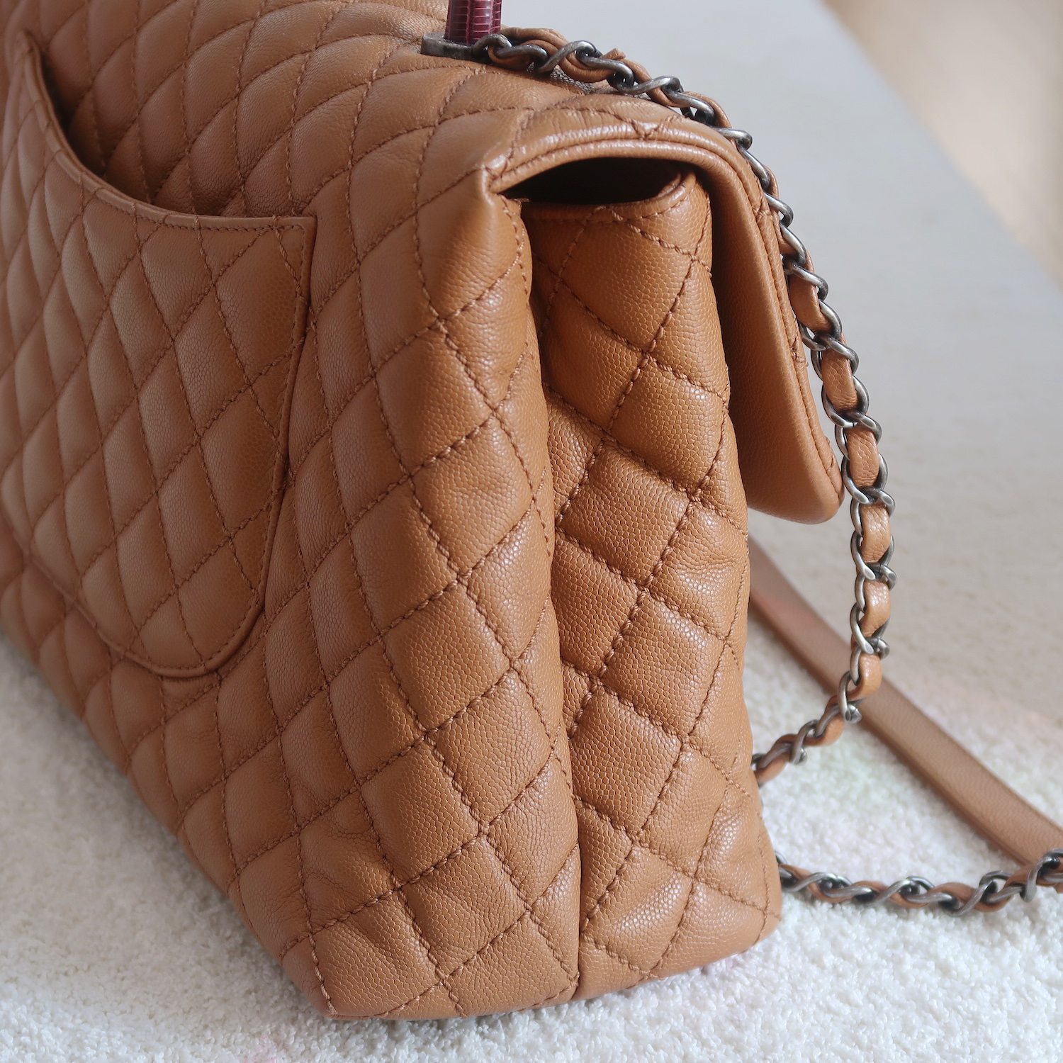 Chanel Caramel Caviar Coco Handle Lizard Medium 13" RHW