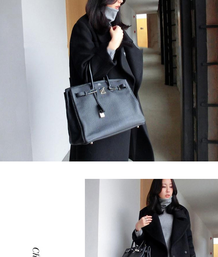 เสื้อโค้ทกันหนาว สไตล์เกาหลี ทรงยาวโคล่ง ดูดี ผ้าวูลผสมบุซับในกันลม พร้อมส่งจ้า BLACK