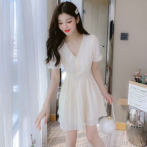 เดรสลูกไม้ เดรสชีฟองสวยๆ แขนสั้น By Meiyi women's clothing