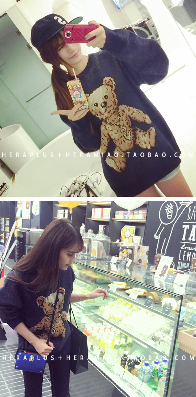 เสื้อไหมพรมน้องหมี สีกรมท่า ยืดได้เยอะ น่ารักค่า พร้อมส่งเลยน้า