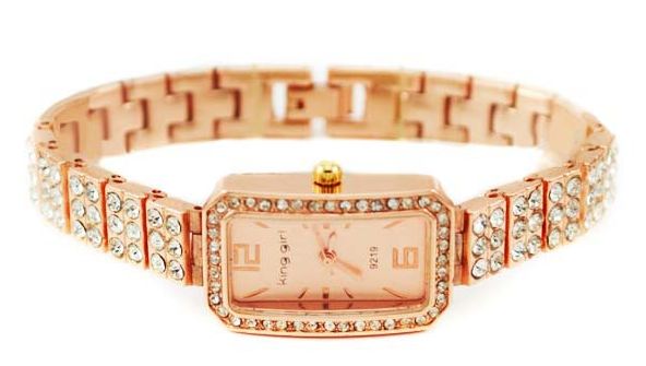 นาฬิกาข้อมือผู้หญิง สี Rose Gold ฝังเพชร ทั้งเส้น ทรงสี่เหลี่ยม เรียบหรู ราคาถูก no 6522618