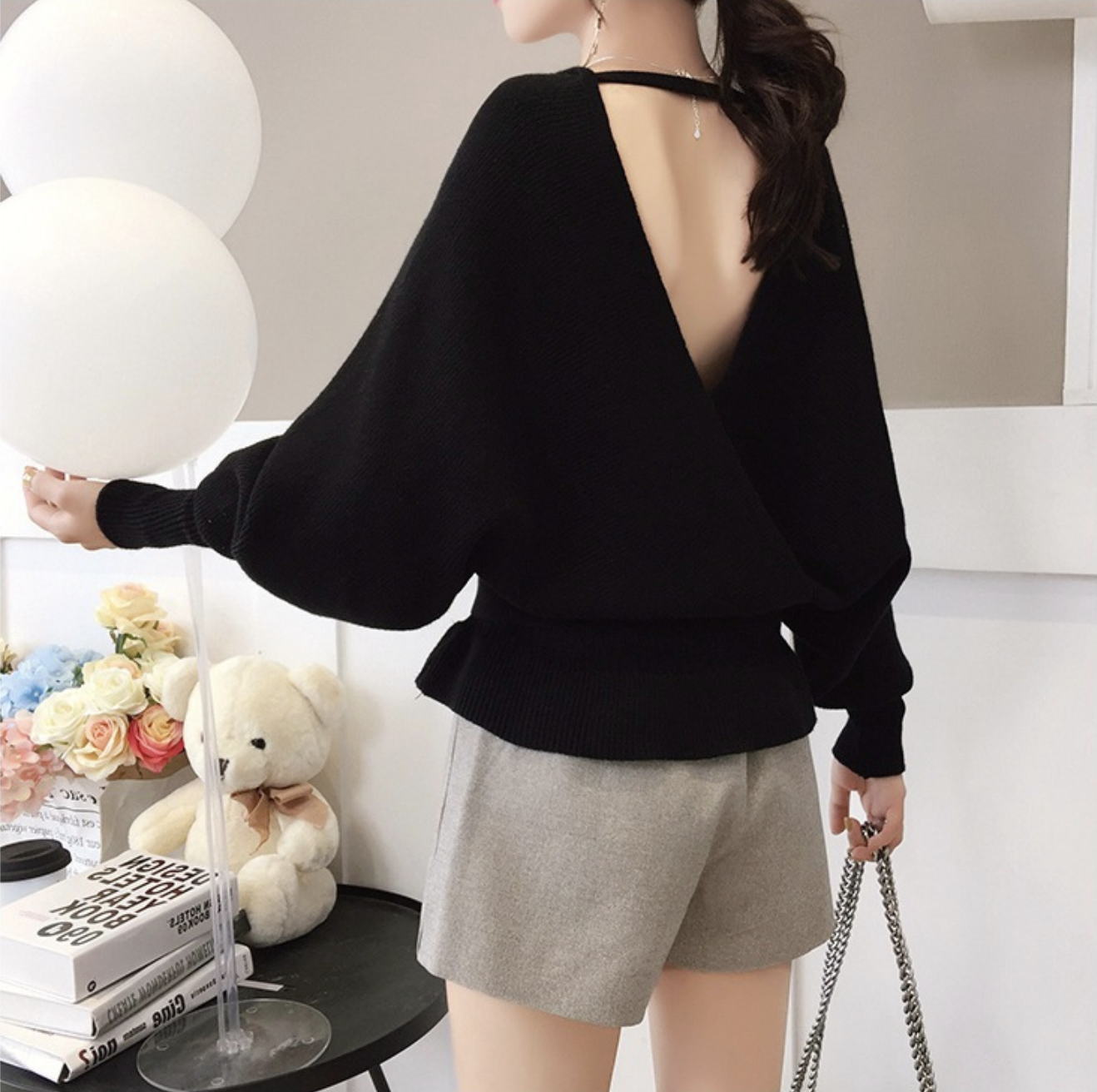 เสื้อไหมพรม ทรงสวย เซ็กซี่ โชว์แผ่นหลัง จั๊มเอว พร้อมส่ง