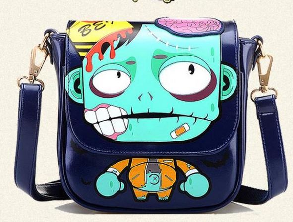 กระเป๋าสะพายข้าง Zombie การ์ตูน สีสัน น่ารักสดใส แฟชั่น ยอดฮิต กระเป๋าผู้หญิง ขนาดกลาง ลาย ซอมบี้ สีดำ ม่วง น้ำตาล น้ำเงิน 1922