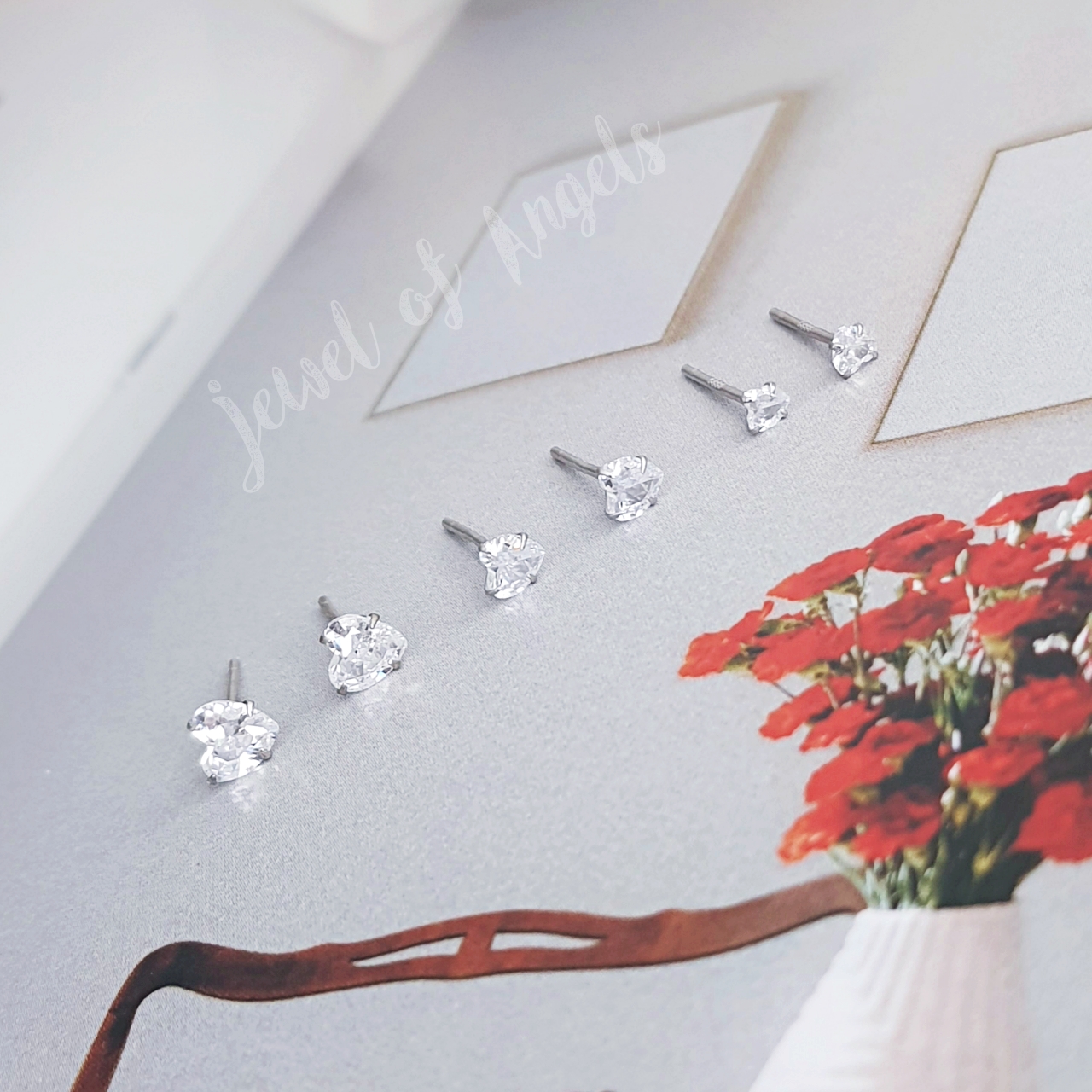 ต่างหูเงินแท้ทั้งชิ้น S925 รุ่น Lovely ต่างหูก้านเสียบ เพชรCZรูปหัวใจ สีเงิน 3mm 4mm 5mm Silver925