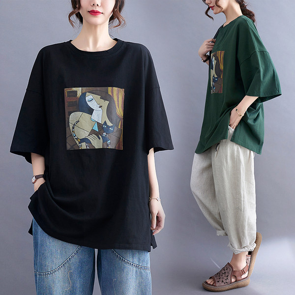 เสื้อยืดคนอ้วน สไตล์ญี่ปุ่น เสื้อยืดคนอ้วนผู้หญิง เสื้อทีเชิ้ตตัวใหญ่