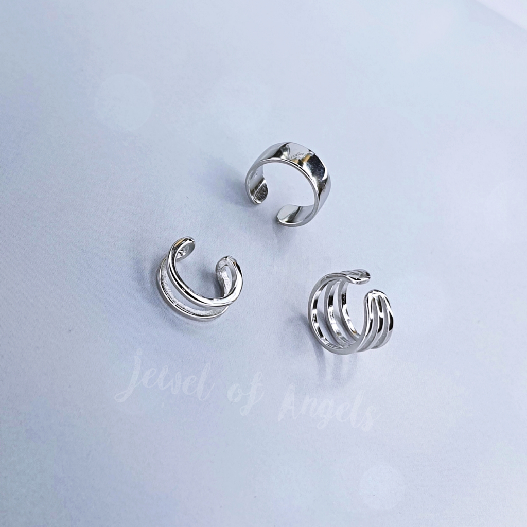 ต่างหูหนีบ Ear Cuff รุ่น Energy เงินแท้S925 ต่างหูคลิปหนีบแฉก 3แบบ สีเงิน Silver925