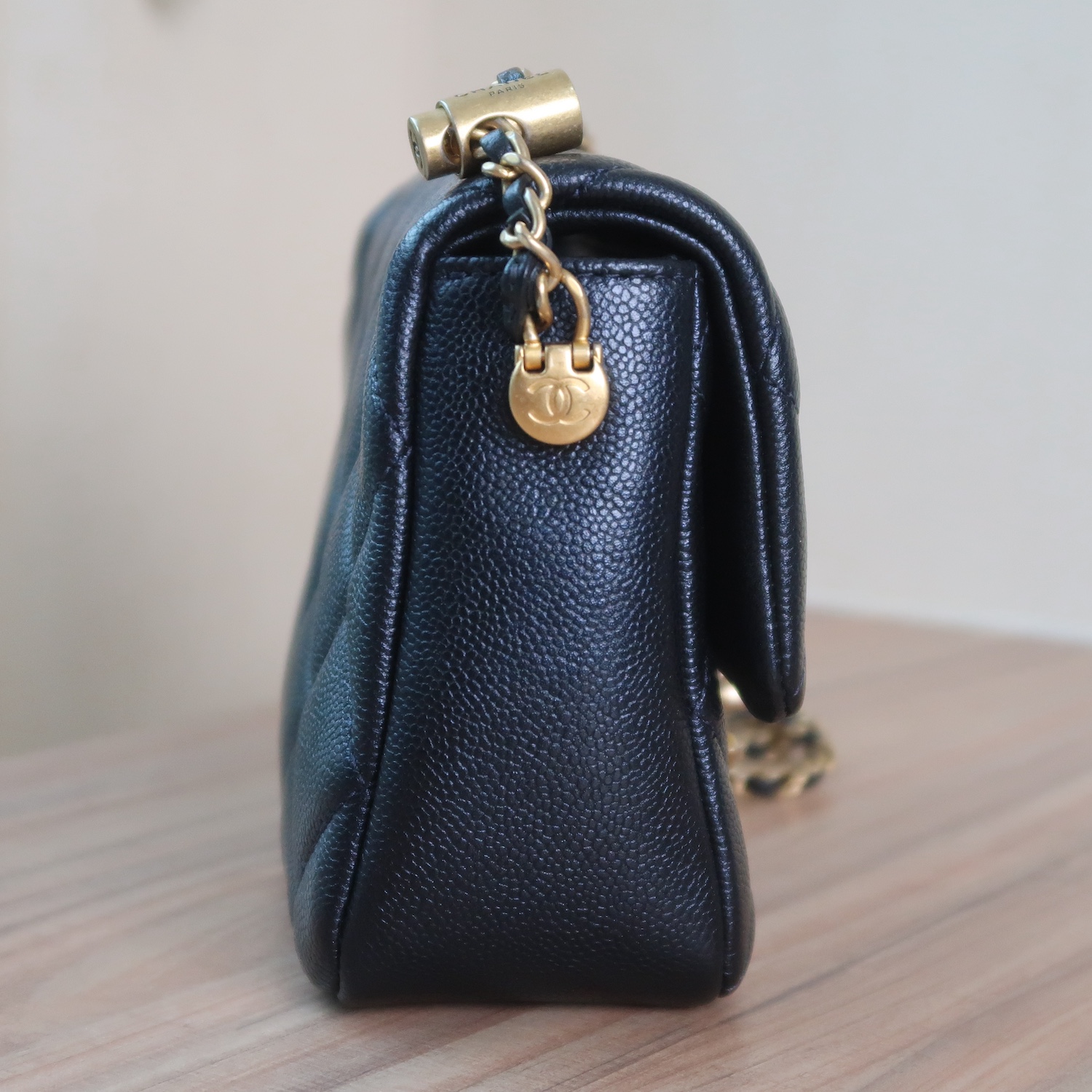 Chanel Black Caviar Mini 7" Adjustable Strap GHW