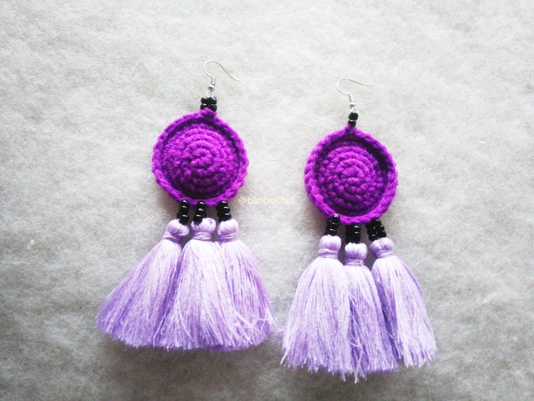 ต่างหูถักโครเชต์ crochet earrings หลากสี 5 นิ้ว