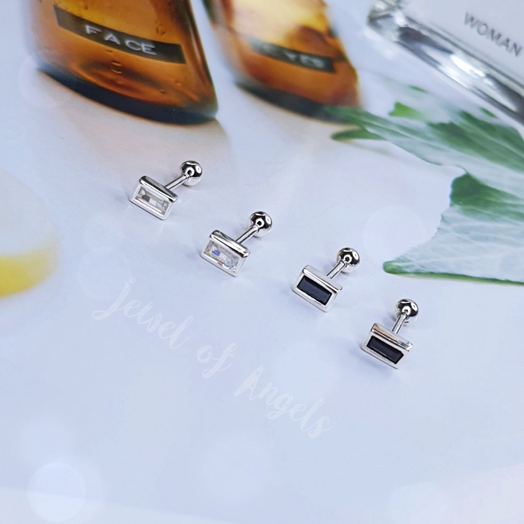 ต่างหูเงินแท้S925 รุ่น Warm ต่างหูเพชรCZสี่เหลี่ยม แป้นหลังบอล เงินแท้ทั้งชิ้น Silver925 ต่างหูแฟชั่น