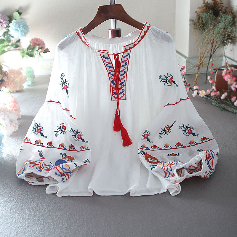 เสื้อลินิน เสื้อผ้าฝ้ายลินิน เสื้อเชิ้ตผ้าลินิน ปักลายสวยๆด้วยด้าย สไตล์VINTAGE