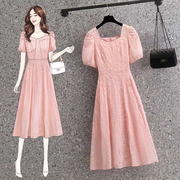 เดรสคนอ้วน เดรสสาวอวบ ชุดเดรสคนอ้วนวัยรุ่นแขนสั้น BY PLUS SIZE Girl