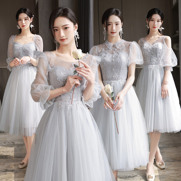 ชุดเพื่อนเจ้าสาวสีเทา ชุดเพื่อนเจ้าสาว ชุดไปงานแต่งงาน