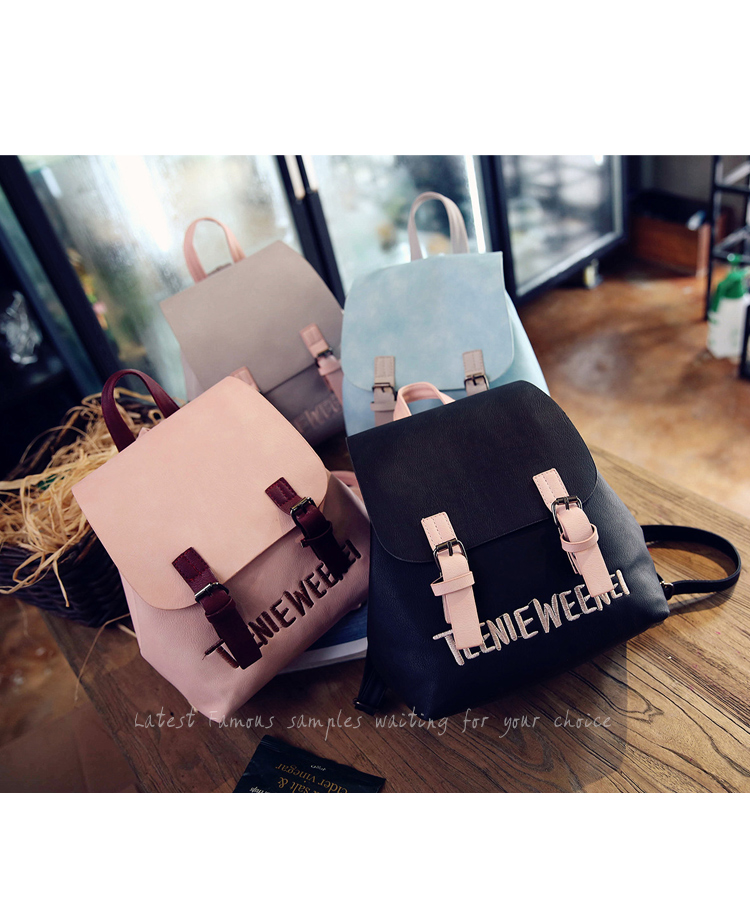 กระเป๋าเป้ สไตล์เกาหลี ลายปัก ทรงน่ารัก สีดำ หนังนิ่ม พร้อมส่ง black