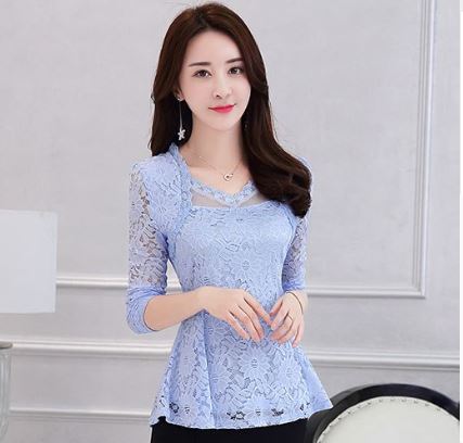 เสื้อผ้าลูกไม้ แขนยาว สีฟ้า ท้องฟ้า เสื้อลูกไม้ ใส่ออกงาน ทำงาน แบบไทย ๆ ใส่ไปงานทางการ งานแต่งงาน แบบสวย ๆ 424502_7