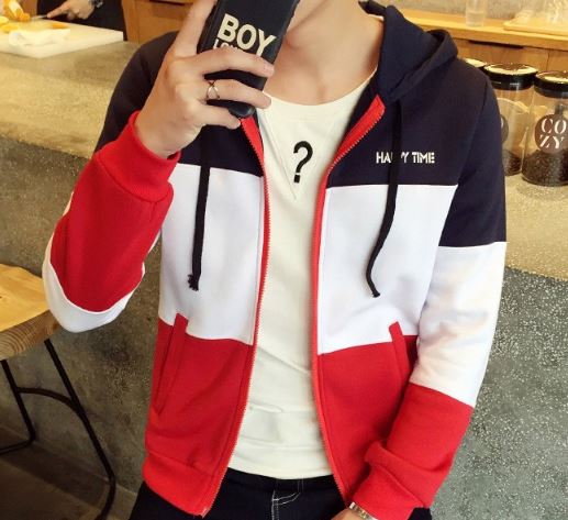 เสื้อ แจ็คเก็ต ผู้ชาย แบบ มีฮู้ด เสื้อกันหนาว แขนยาว ผ้านุ่ม ลายสลับสี Jacket ใส่เที่ยว เท่ ๆ ราคาถูก 220191_5
