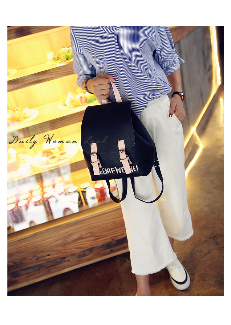 กระเป๋าเป้ สไตล์เกาหลี ลายปัก ทรงน่ารัก สีดำ หนังนิ่ม พร้อมส่ง black