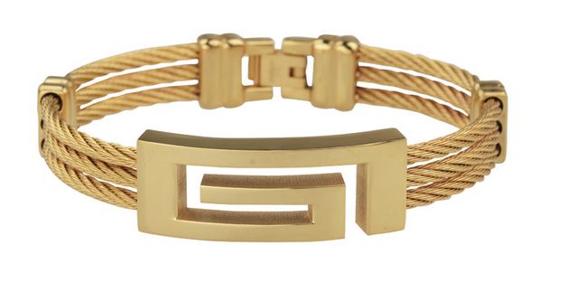 สร้อยข้อมือผู้ชาย กำไลข้อมือชาย กำไลทอง ไทเทเนี่ยม ชุบทอง 18 K สุดหรู รูปตัว G ไม่ลอก ไม่ดำ ดีไซน์ ขดลวด 3 เส้น 257212