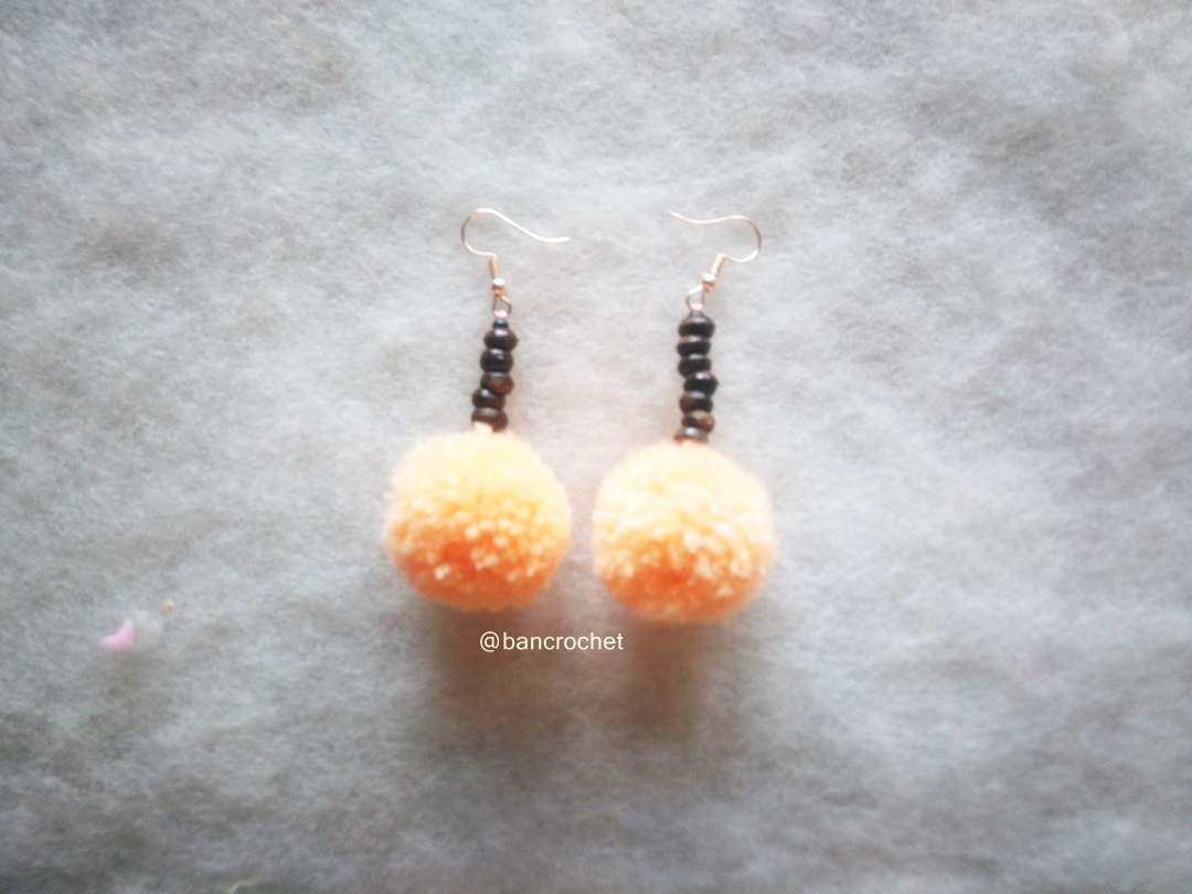 Bancrochet ต่างหูถักโครเชต์ crochet earrings สีส้ม 3 นิ้ว
