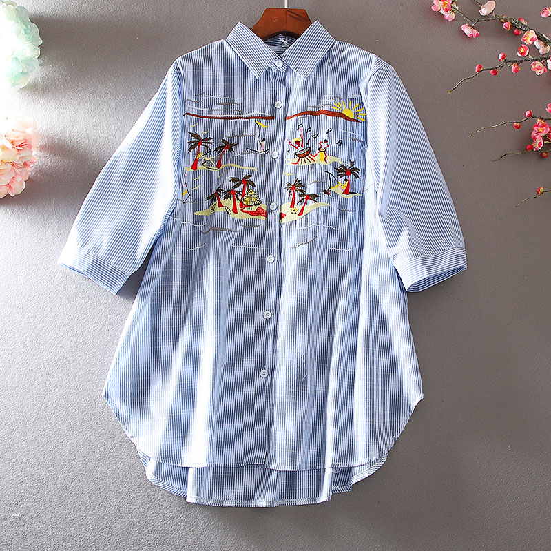 เสื้อลินิน เสื้อผ้าฝ้ายลินิน เสื้อเชิ้ตผ้าลินิน ปักลายสวยๆด้วยด้าย สไตล์VINTAGE