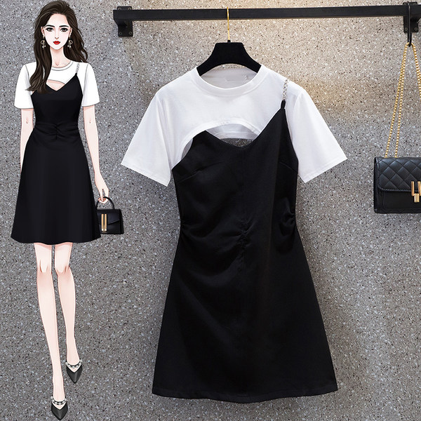 เดรสคนอ้วน เดรสสาวอวบ ชุดเดรสคนอ้วนวัยรุ่นแขนสั้น BY PLUS SIZE Girl