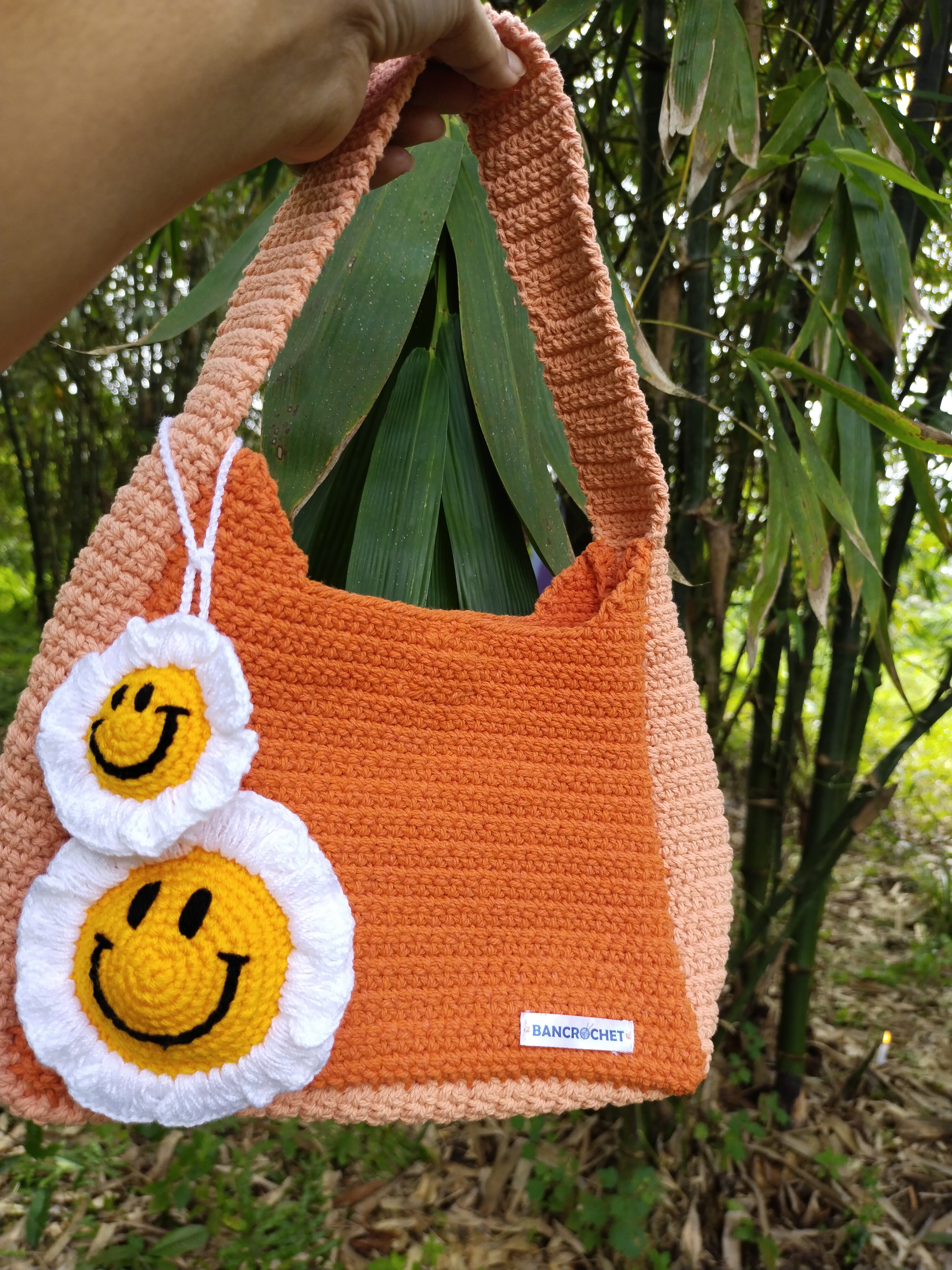 Bancrochet กระเป๋าถักโครเชต์ crochet bag ส้ม 8*5.5 สาย 7 inch