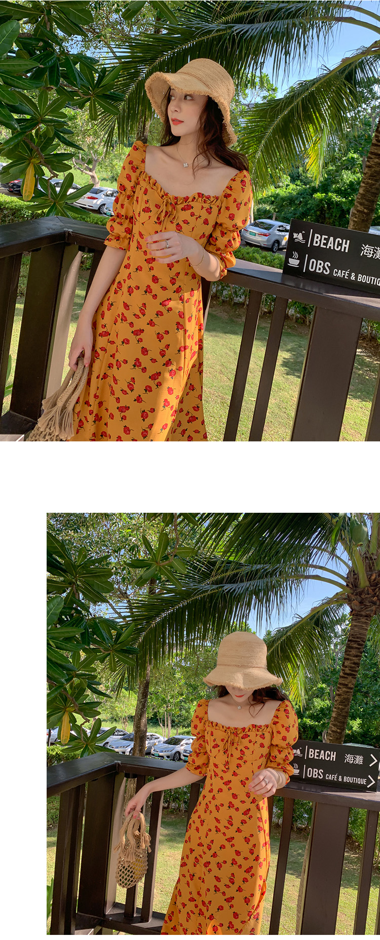 Dress4659 เดรสยาวลายดอกกุหลาบพื้นสีเหลือง แขนยาวสี่ส่วน ช่วงอกแต่งระบายเล็กๆ เพิ่มความน่ารัก ซิปหลังใส่ง่าย มีซับใน ผ้าชีฟองเนื้อดีนุ่มใส่สบาย ทรงนี้ดูดีใส่สวยได้ทุกโอกาส