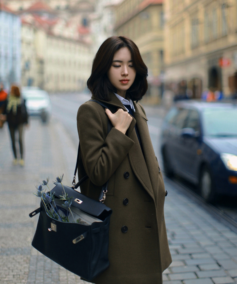 เสื้อโค้ทกันหนาว สไตล์ญี่ปุ่น ผ้าวูลเนื้อนิ่ม บุซับในกันลม พร้อมส่งจ้า เขียวขี้ม้า