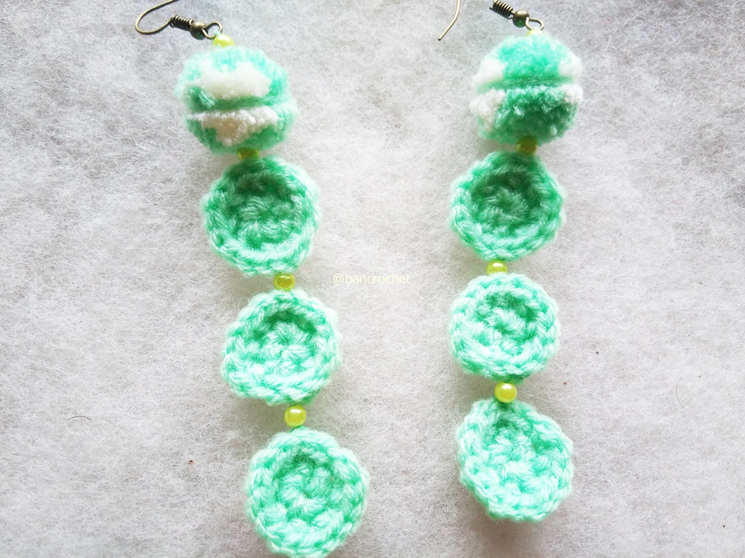 Bancrochet ต่างหูถักโครเชต์ crochet earrings สีเขียว 4-6 นิ้ว