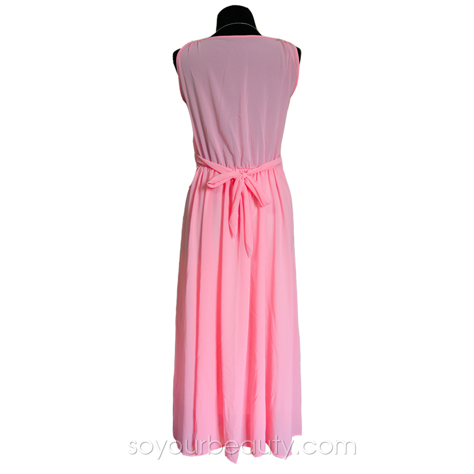 ชุดเดรสยาวชีฟองแขนกุด