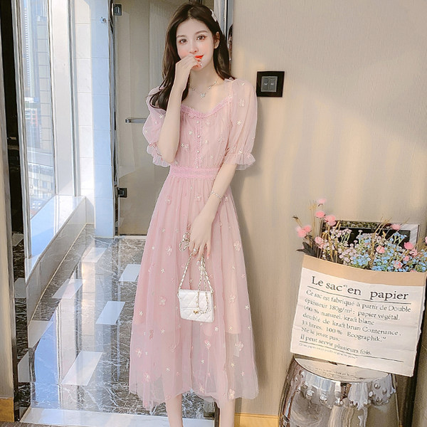 เดรสลูกไม้ เดรสชีฟองสวยๆ แขนสั้น By Meiyi women's clothing