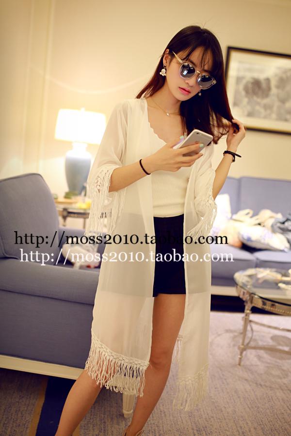 เสื้อคลุมชีฟองสีขาว แต่งงานถักช่วงปลายแขนและปลายชุด หวานๆ งานดีเลยจ้า white