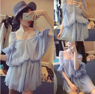 มินิเดรส ผ้าชีฟองเนื้อหนา มีเท็กเจอร์ในตัว ทรงหวานๆ มีซับในจ้า