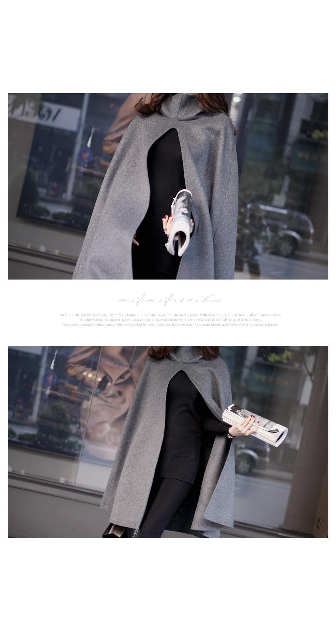 European style woolen cape coat jacket พร้อมส่ง แบบสวยผู้ดี มีฮูด ไฮโซสุดๆ gray