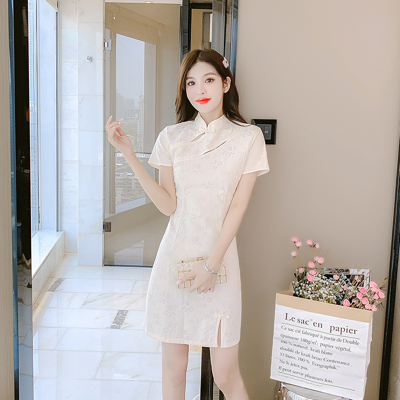 เดรสลูกไม้ เดรสชีฟองสวยๆ แขนสั้น By Meiyi women's clothing
