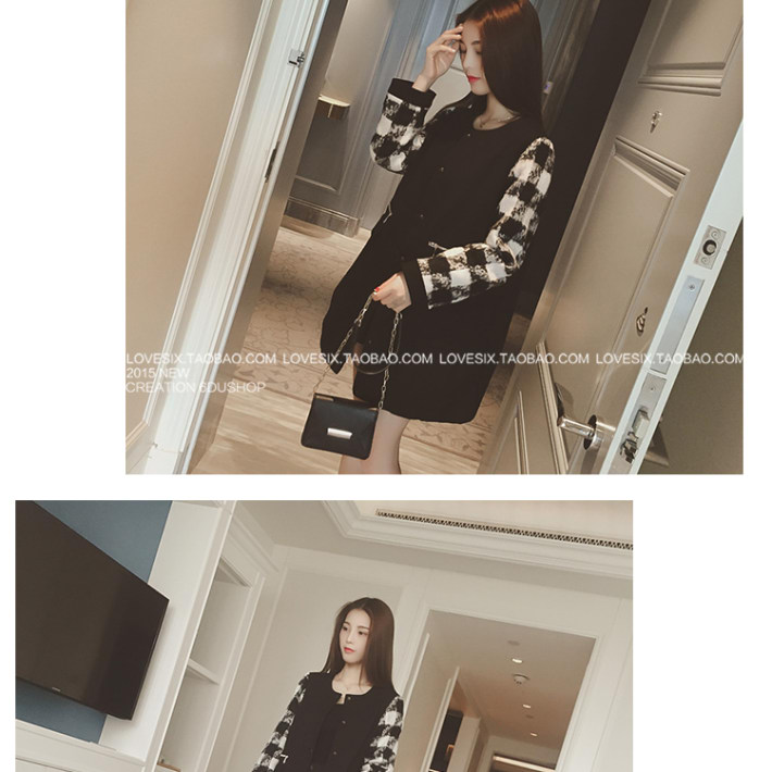 เสื้อกันหนาว สไตล์เกาหลี แต่งผ้าขนลายสก๊อตที่แขนนิ่ม ผ้าใยสังเคราะห์ เนื้อนุ่มลื่น แบบเก๋ พร้อมส่ง BLACK