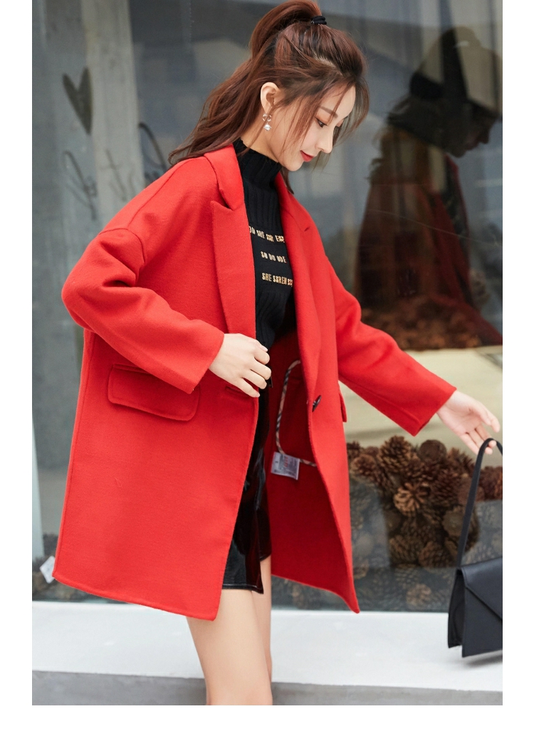เสื้อโค้ท สไตล์เกาหลี ทรงโคล่ง แบบเก๋ ผ้าหนากันหนาวได้ดี บุซับในกันลม พร้อมส่ง สีแดง