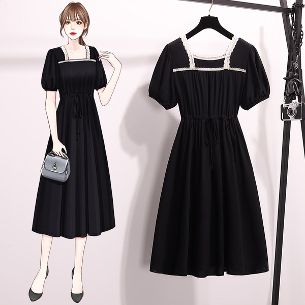 เดรสคนอ้วน เดรสสาวอวบ ชุดเดรสคนอ้วนวัยรุ่นแขนสั้น BY PLUS SIZE Girl