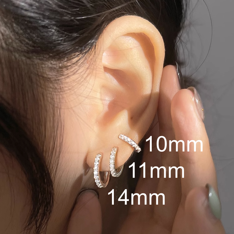 ต่างหูห่วงเงินแท้ S925 รุ่น Greatful ห่วงเพชรCZ คลาสสิค สีเงิน 3ขนาด ตุ้มหูห่วง เงินแท้ทั้งชิ้น Silver925