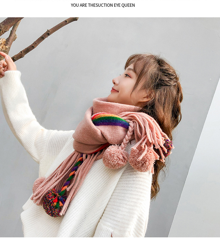 ผ้าพันคอไหมพรม ผืนใหญ่ แต่งแถบสี สไตล์เกาหลี ผ้านุ่ม พร้อมส่ง same pic