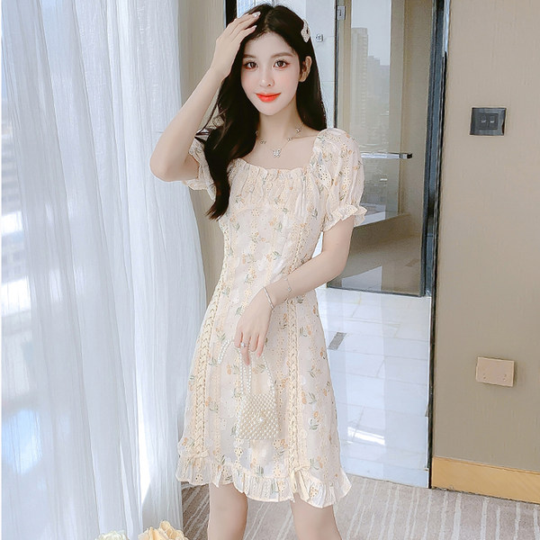 เดรสลูกไม้ เดรสชีฟองสวยๆ แขนสั้น By Meiyi women's clothing