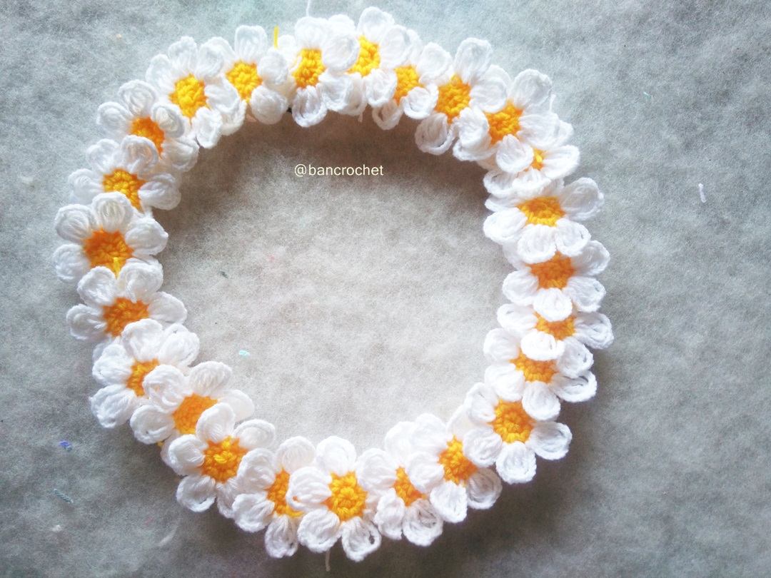 ดอกไม้ถักโครเชต์ crochet flowers สีขาว 2 นิ้ว