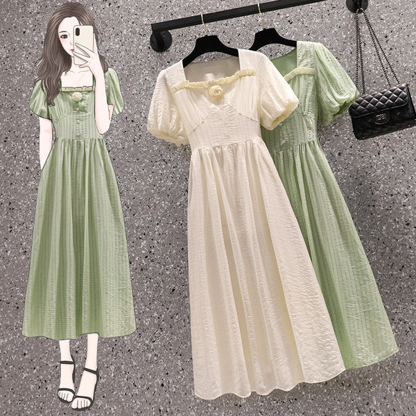 เดรสคนอ้วน เดรสสาวอวบ ชุดเดรสคนอ้วนวัยรุ่นแขนสั้น BY PLUS SIZE Girl